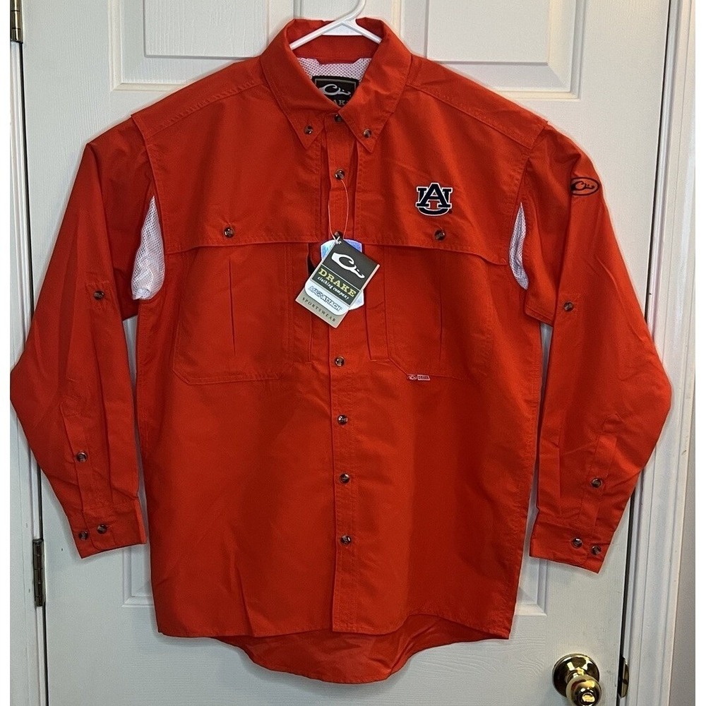 Drake Men's Auburn Wingshooter Shirt Small Orange Fishing‎ Outdoor Sports NWT